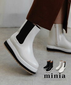 【 楽天イーグルス感謝祭 SALE!! 】送料無料 ダブルソールサイドゴア 4cmヒール minia ◇ ブーツ サイドゴアブーツ ミドルブーツ ショートブーツ フラット 厚底 革靴 歩きやすい 痛くない レディース シューズ 靴