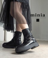 送料無料 ブーツ ショートブーツ レディース 厚底 エンジニアブーツ 22.0cm?24.5cm ブラック 黒 minia ミ…