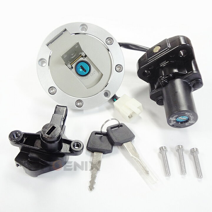 楽天市場 キーシリンダー ヘルメットホルダー タンクキャップセット カギ2本付 ハンドルロック機能 バイク 二輪 オートパーツ フェニックス