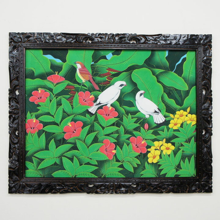 楽天市場】【送料無料！】バリ絵画 熱帯花鳥（PA-015-4）93×73cm 