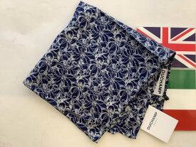 イタリー製ポケットチーフ 英国ドゥシャン Duchampシルクウーヴェン織物ネイビー　C205