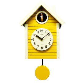 【 楽天ランキング受賞 送料無料 あす楽 】 父の日 母の日 鳩時計 はと時計 ハト時計 掛け時計 柱時計 北欧 さんてる おしゃれ レトロ イエロー 日本製 木製 振り子 カッコー ナイトセンサー