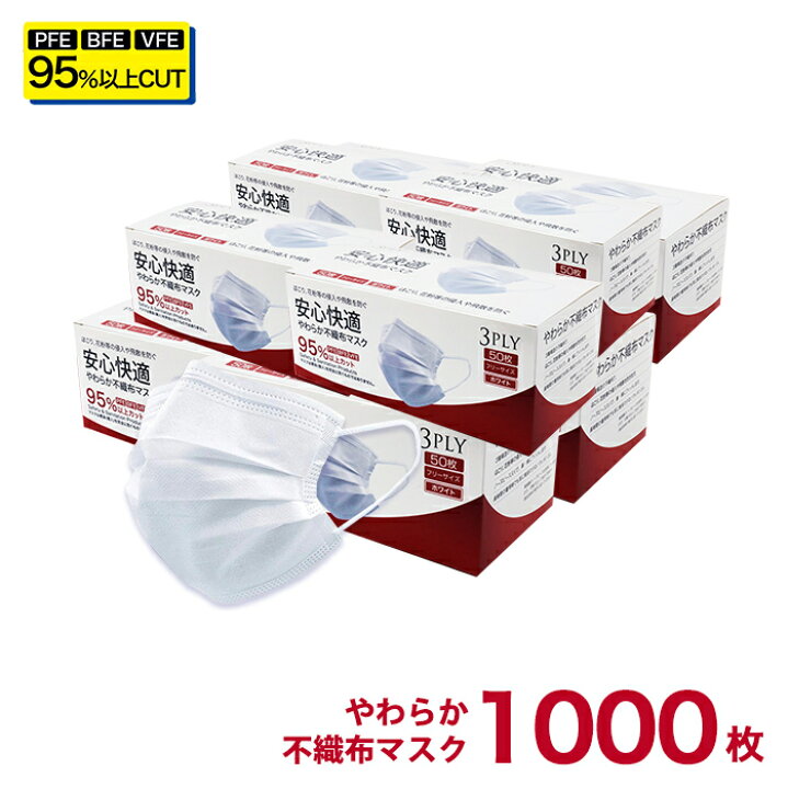 楽天市場 5000円ポッキリ送料無料 累計100万枚突破 注文殺到中 マスク 1000枚分 50枚入り 箱 あす楽 送料無料 耳が痛くならない 男性用 女性用 安心快適 箱型マスク 高機能 Pfe Bfe Vfe 95 カット 白 箱 立体3層不織布 高密度フィルター プリーツ