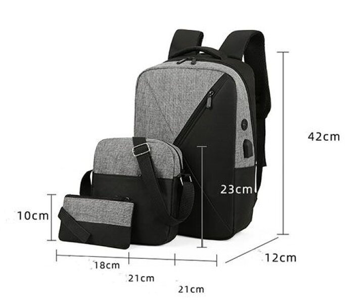 楽天市場 バッグ バックパック3点セット Usbポート付き リュック メンズバッグ レディースバッグ ポーチ ショルダーバッグ セット ユニセックス 男女兼用 バイカラー シンプル 無地 おしゃれ 通勤 通学 グレー ブルー レッド ブラック Flopsy Mart