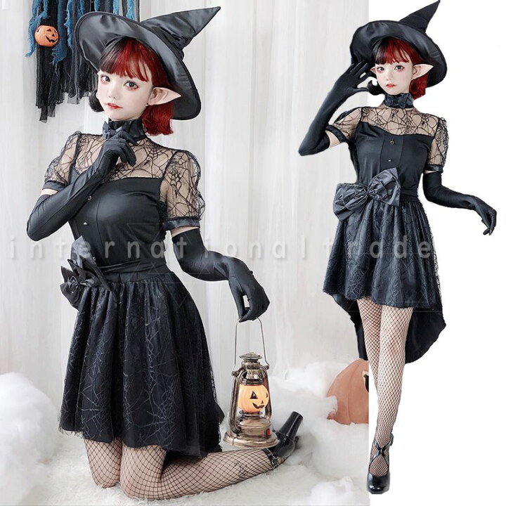 楽天市場 予約 コスプレ衣装 魔女衣装 ハロウィン コスチューム ウィッチ 大人 かわいい シースルー コスプレ衣装 ミニスカート ワンピース リボン 黒 ブラック レディース 学園祭 文化祭 イベント パーティー 余興 お祭り Flopsy Mart
