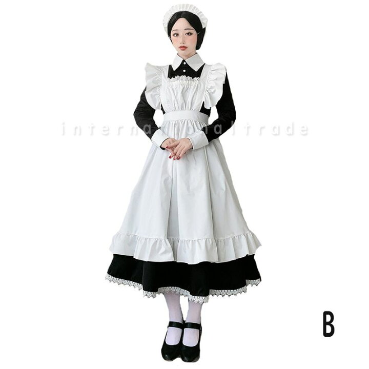 楽天市場 予約 コスプレ衣装 ロングメイド服 衣装 コスチューム 英国風 ロング丈 ロングワンピース 大きいサイズ 長袖 クラシカル クラシック レトロ 給仕 エプロン 長袖 半袖 かわいい コスプレ衣装 レディース 学園祭 文化祭 パーティー S M L Xl 2xl 3xl Flopsy Mart