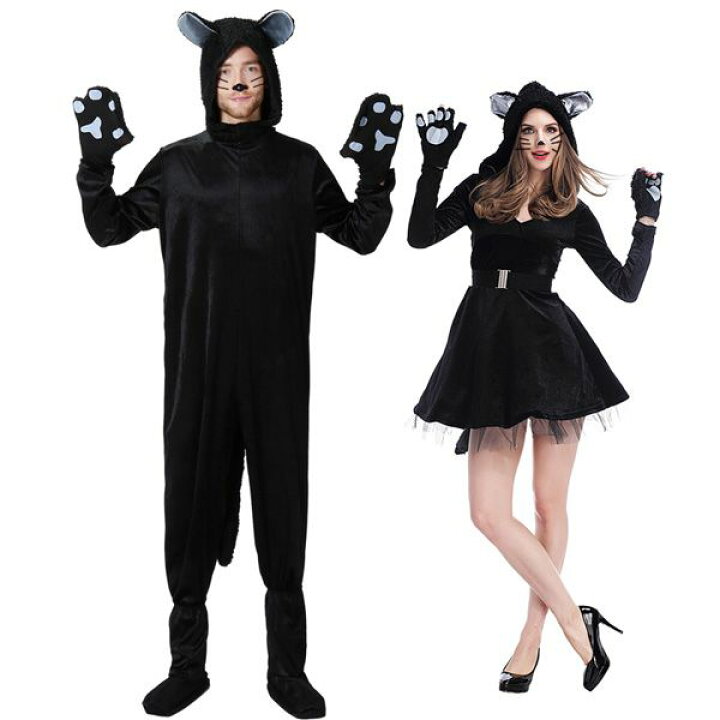楽天市場 予約 コスプレ服 猫耳着ぐるみ 猫耳ワンピース 黒猫 ハロウィン コスチューム 男性 紳士 オールインワン 女性サイズ コスプレ通販 コスプレ衣装 動物 どうぶつ アニマル 大人 くろねこ クロネコ Flopsy Mart
