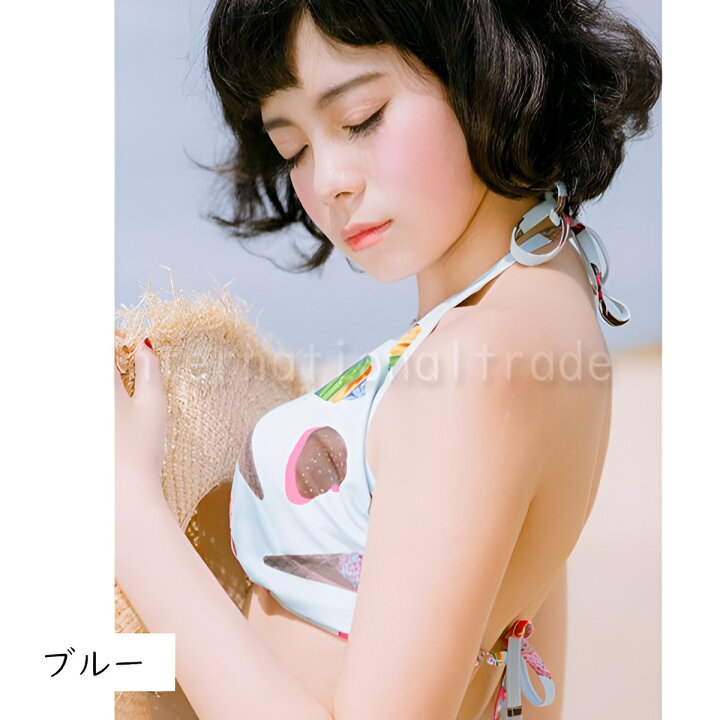 楽天市場 水着 レディース ビキニ 女性用 アイスクリーム柄 スイーツ柄 原宿系 青文字系 夏 ピンク 水色 アイス柄 ゆめかわ ゆめかわいい ショートパンツ ハイネック 入ウエスト レトロ ソフトクリーム パステルカラー 可愛い セパレート M L Xl Ss 夏s Flopsy Mart