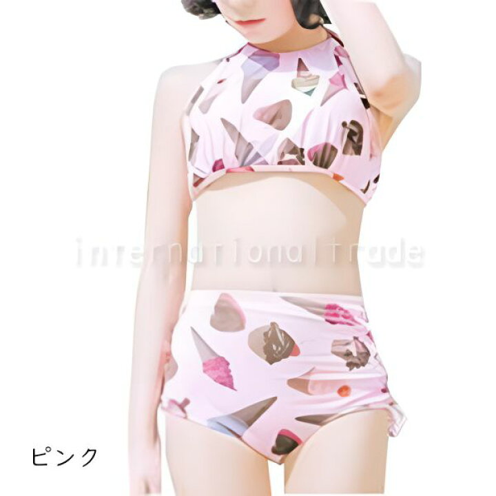 楽天市場 水着 レディース ビキニ 女性用 アイスクリーム柄 スイーツ柄 原宿系 青文字系 夏 ピンク 水色 アイス柄 ゆめかわ ゆめかわいい ショートパンツ ハイネック 入ウエスト レトロ ソフトクリーム パステルカラー 可愛い セパレート M L Xl Ss 夏s Flopsy Mart