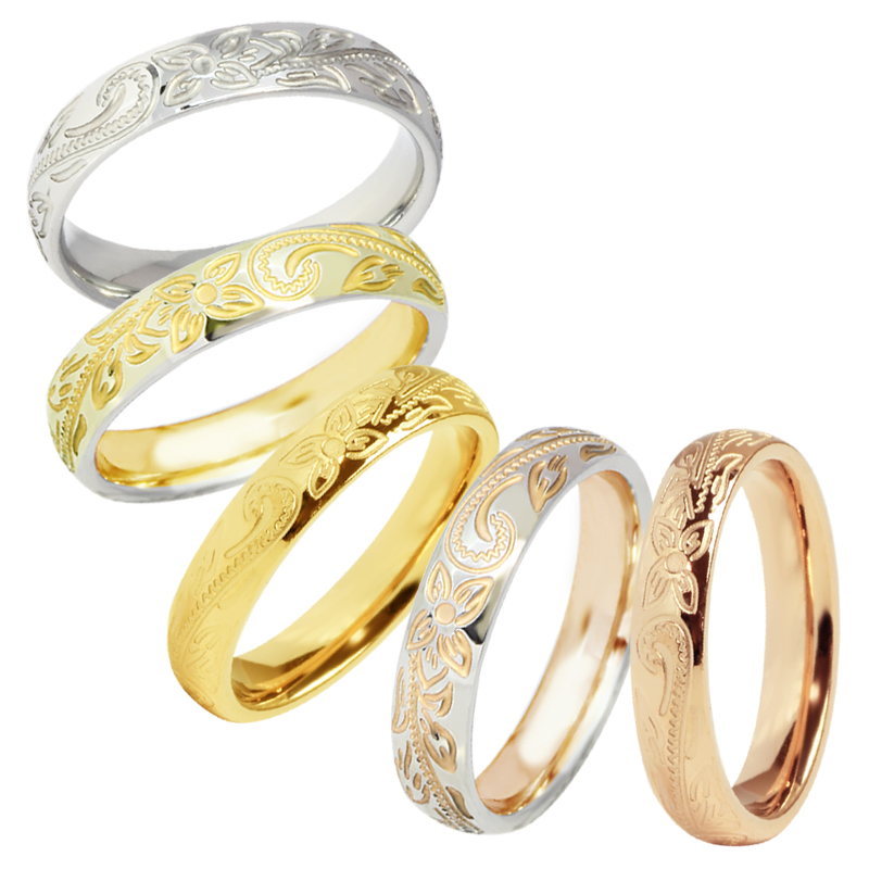 非売品 ハワイアン ジュエリー ペアリング マリッジリング 指輪 刻印 ステンレス リング スクロール カレイキニ 結婚指輪 ジーラブ ジュエリー・アクセサリー 