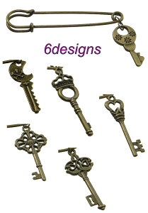 安全ピン ブローチ アンティークゴールド スカーフどめ キーチャーム ピンバッジ キーホルダー 鍵 ロックファッション ゴスロリ