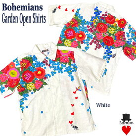 GARDEN SHORT SLEEVES OPEN SHIRTS WHITE ガーデン 半袖 オープンシャツ ホワイト アロハシャツ バニラン生地 オープンカラー BOHEMIANS ボヘミアンズ 日本製