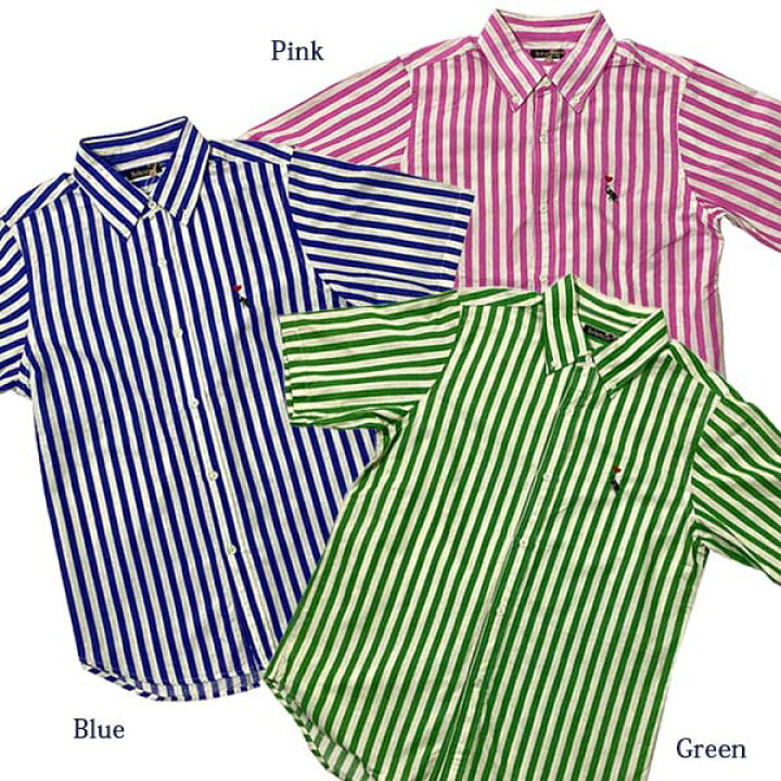 楽天市場】STRIPE BUTTON DOWN SHORT SLEEVE SHIRTS BLUE ストライプ 