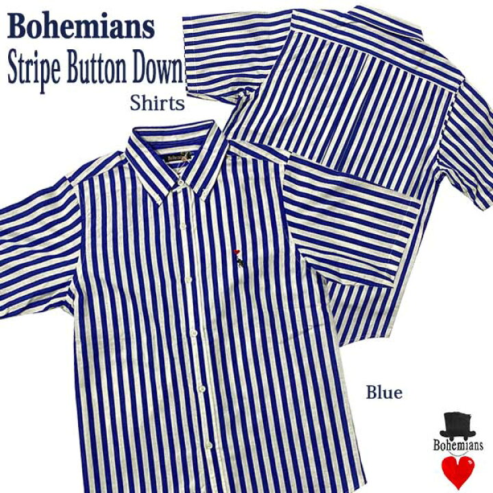 楽天市場】STRIPE BUTTON DOWN SHORT SLEEVE SHIRTS BLUE ストライプ 