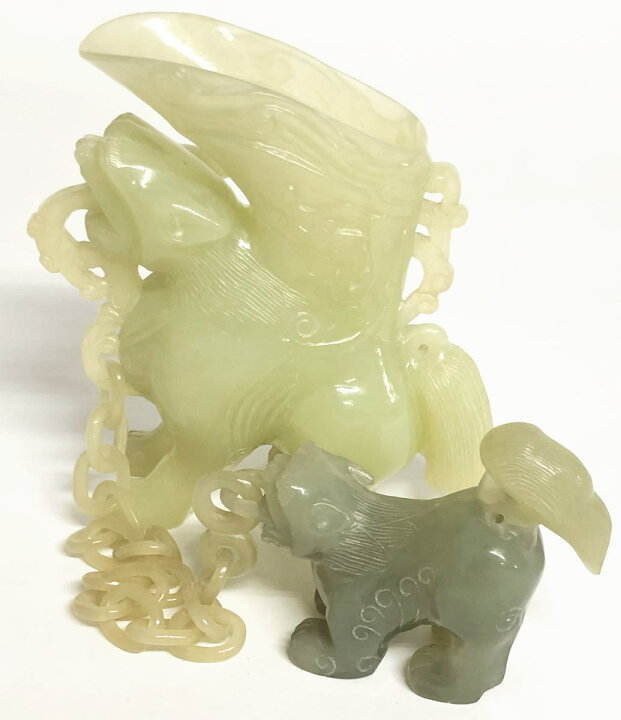楽天市場】【送料無料】天然青白和田玉約830g貔貅親子同心手彫り 一つ 