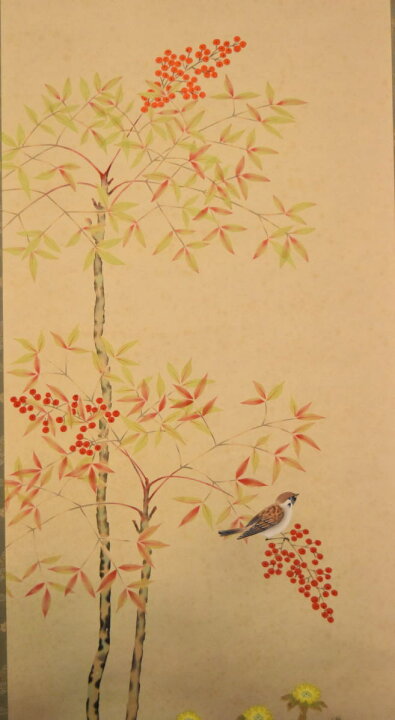 楽天市場】【送料無料】野田寿山 南天に福寿草手巻き画絵巻 画軸 絹本  