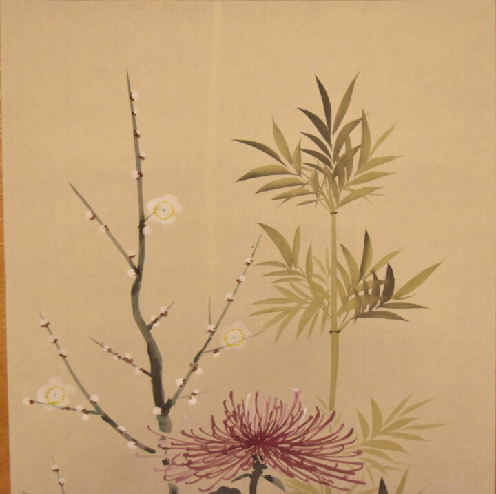 楽天市場】【送料無料】秀月 梅蘭竹菊 四君子手巻き画絵巻 画軸 絹本 