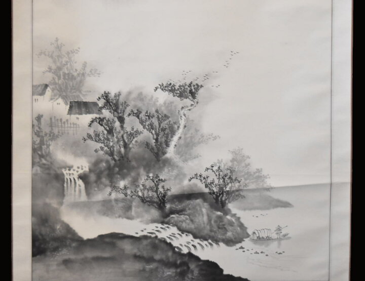 楽天市場】【送料無料】濛々細雨写春意 水墨山水手巻き画絵巻 紙本肉筆  