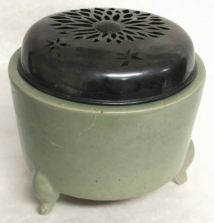 楽天市場】【送料無料】古青磁大香炉純銀火屋付約174g 修復あり茶道 