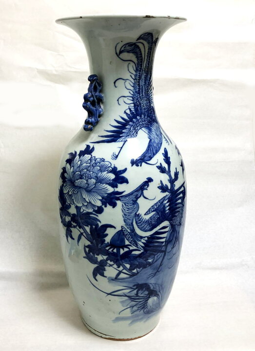 楽天市場】【送料無料】清時代中期 古染付牡丹花鳥紋様 磁器大花瓶文物  