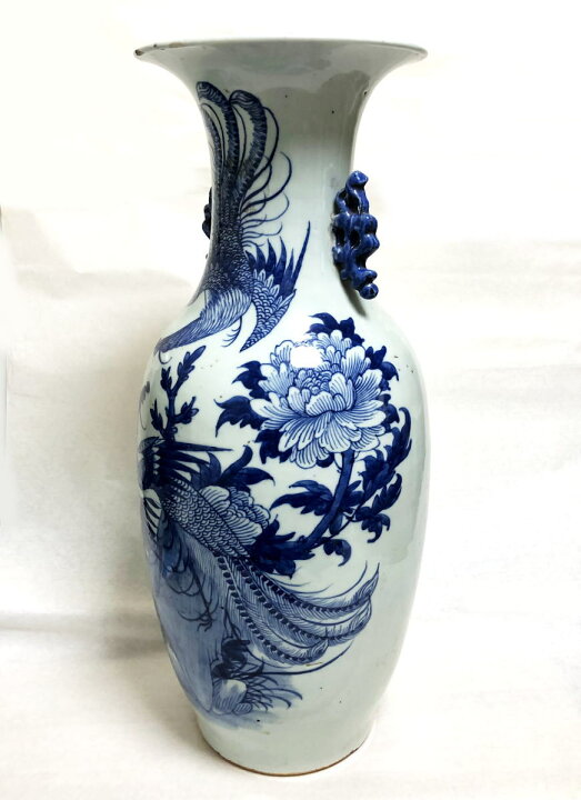 楽天市場】【送料無料】清時代中期 古染付牡丹花鳥紋様 磁器大花瓶文物 