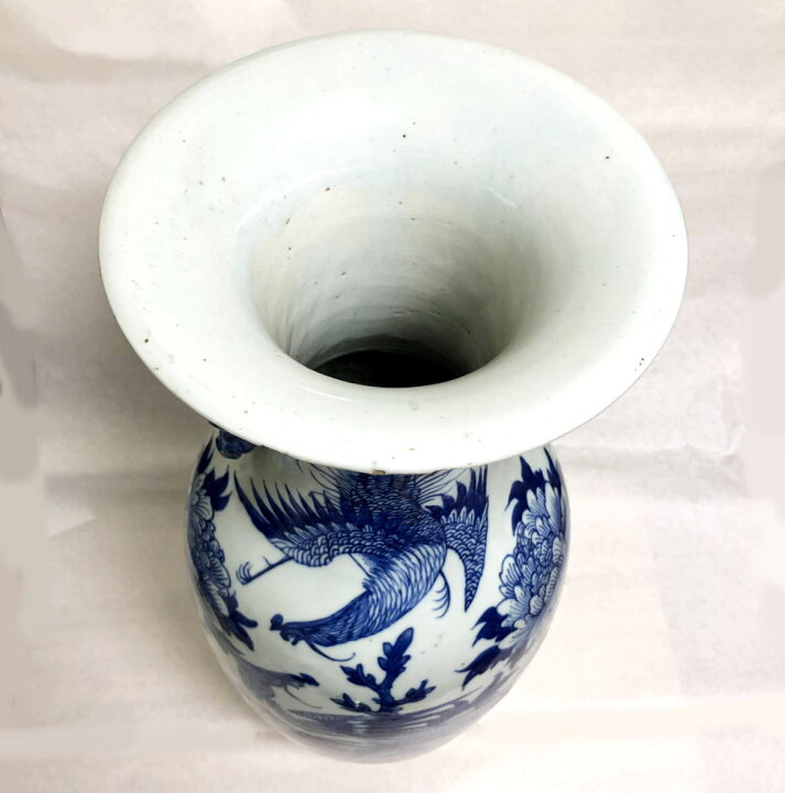 楽天市場】【送料無料】清時代中期 古染付牡丹花鳥紋様 磁器大花瓶文物 