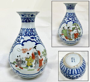 【送料無料】清時代 古染付大清光緒年製呉須 青花色絵人物大花瓶中国古玩 入手困難 唐物骨董 古美術 コレクション (旧家蔵出し) 威龍彩雲通販