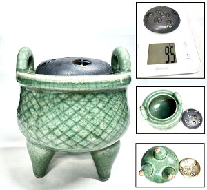【送料無料】青磁香炉 銀火屋付約95g香道 茶道 陶器 磁器細密細工 骨董 古美術品細密細工 (旧家蔵出し)威龍彩雲通販