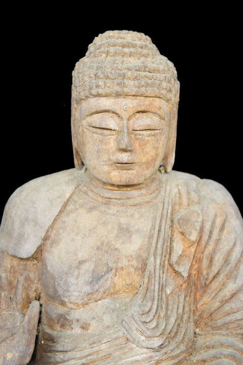 楽天市場】【送料無料】古美術釈迦様像 Buddha 木彫り 置物釈迦如来 古 