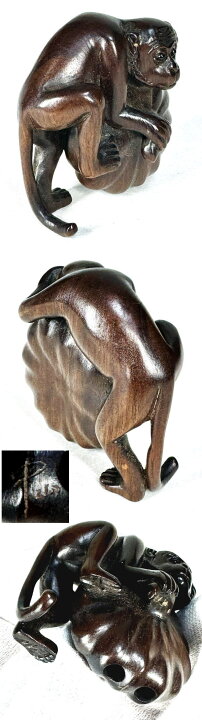 楽天市場】【送料無料】中山銘 南瓜持ち猿根付 手彫り唐木彫 木彫り  