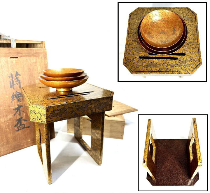 楽天市場】【送料無料】江戸時代初期 木製繁艸蒔絵三組盃盃台 三つ盃 