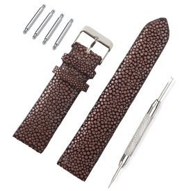 Revetta エイ革 ガルーシャ スティングレイ 腕時計 バンド ベルト ブラウン 茶 18mm 19mm 20mm 21mm 22mm 23mm 24mm バネ棒・交換工具付き [089-2stb18-24]
