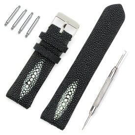 Revetta エイ革 腕時計 バンド ベルト ガルーシャ スティングレイ チャコールグレー ポイント 18mm 20mm 22mm 24mm バネ棒・交換工具付き [090-4stb18-24]