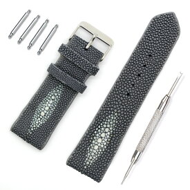 Revetta エイ革 腕時計 バンド ベルト ガルーシャ スティングレイ グレー ポイント 18mm 20mm 22mm 24mm バネ棒・交換工具付き [090-5stb]