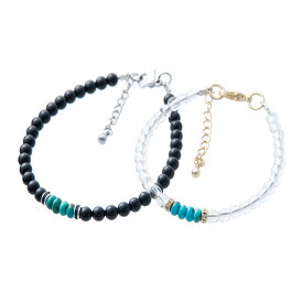 石輝 水晶 オニキス ターコイズ ペア ブレスレット セット 4mm レディース メンズ [b529]
