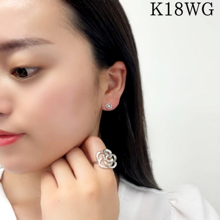 楽天市場】薔薇 バラ ダイヤモンド ピアス 透かし 一粒 一粒ダイヤ 18 