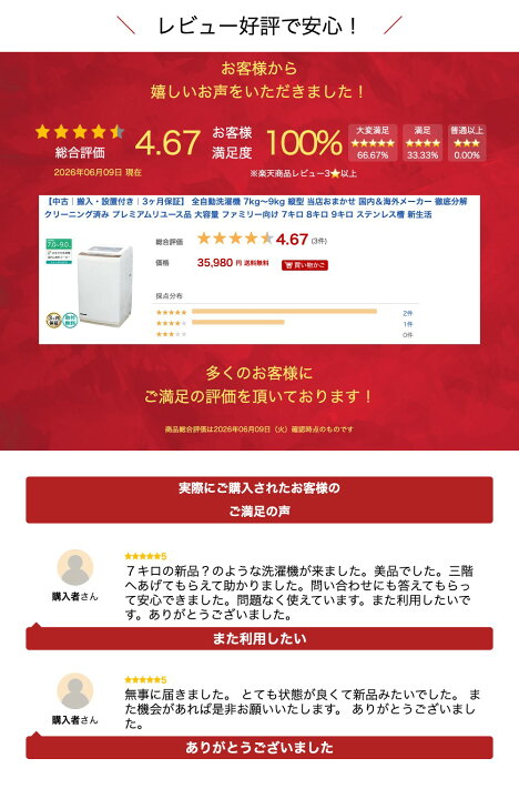楽天市場】【中古｜搬入・設置付き｜3ヶ月保証】 全自動洗濯機 7kg 