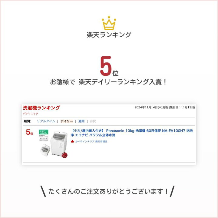 楽天市場】【中古/搬入付き/長期6ヶ月保証】 パナソニック 全自動洗濯 