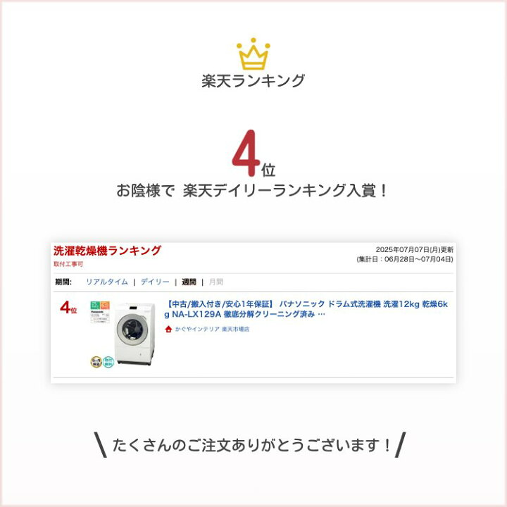 楽天市場】【中古｜搬入取付込み｜6ヶ月保証】 パナソニック ドラム式 