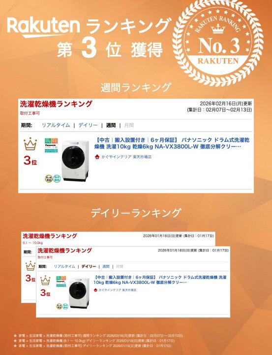 楽天市場】【中古｜搬入設置付き｜6ヶ月保証】 パナソニック ドラム式 