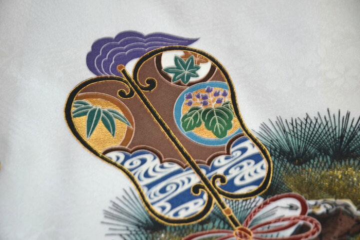 お宮参り 産着 のしめ 男児 正絹 綸子地 金刺繍 白色 兜 NO42698 お 