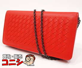 【質コニシ】【BottegaVeneta/ボッテガ・ヴェネタ】チェーンウォレット イントレチャート 赤 レッド レザー レディース【送料込み】k0454m