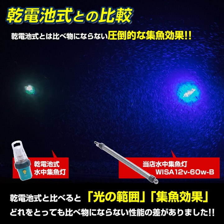 楽天市場 水中集魚灯 Led 集魚灯 夜釣り 夜焚き 集魚ライト 夜灯 イカ シラスウナギ タチウオ アジ ナイトタイラバ イカ釣り ホタルイカ ライト 照明 灯 60w 青 12v Smd 384発 6442ルーメン バッテリー点灯も可 Led作業灯 集魚灯のksガレージ