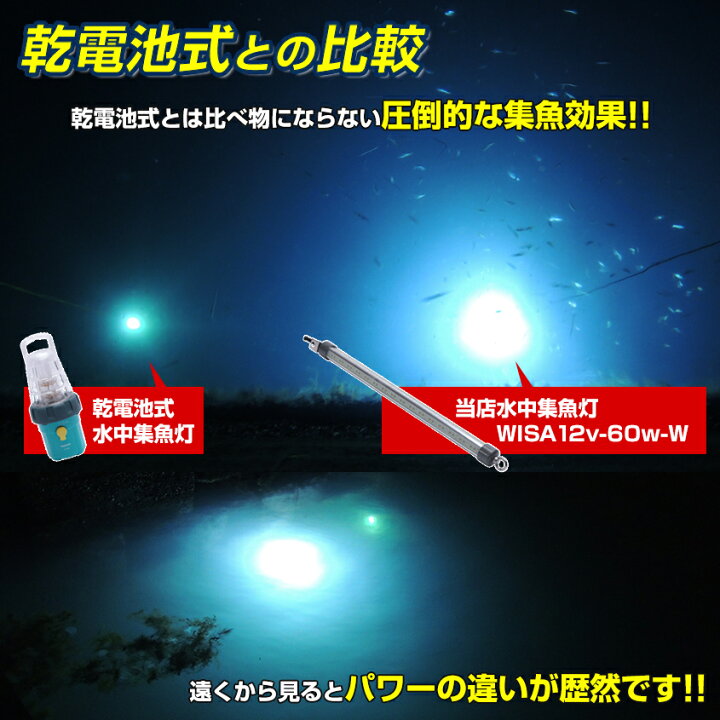 楽天市場 水中集魚灯 Led 集魚灯 夜釣り 夜焚き ホタルイカ 集魚ライト 夜灯 イカ シラスウナギ タチウオ アジ ナイトタイラバ イカ釣り に効果的な ライト 照明 灯 60w 白 12v Smd 384発 ルーメン バッテリー点灯も可 Led作業灯 集魚灯のksガレージ