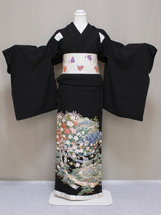 楽天市場】刺繍柄の正絹江戸妻 未仕立 江戸褄 正絹黒留袖 豪華な柄 
