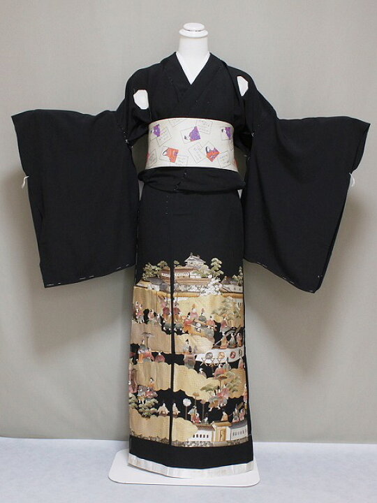 楽天市場】刺繍柄の正絹江戸妻 未仕立 江戸褄 正絹黒留袖 豪華な柄