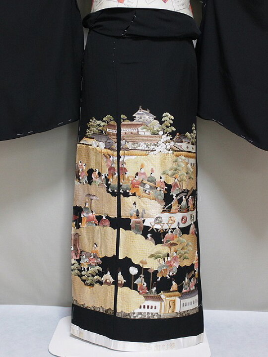 楽天市場】刺繍柄の正絹江戸妻 未仕立 江戸褄 正絹黒留袖 豪華な柄 
