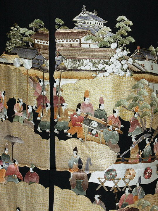 楽天市場】刺繍柄の正絹江戸妻 未仕立 江戸褄 正絹黒留袖 豪華な柄
