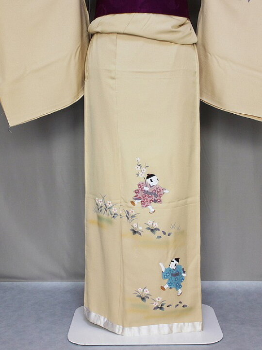 楽天市場】童子柄の訪問着 未仕立 正絹手描の訪問着 ベージュ色の訪問 