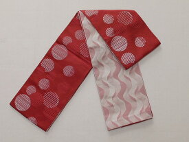 半巾帯・小幅帯 H0706-01A 送料無料 日本製 訳あり 赤色の帯 リバーシブル柄のゆかた帯　洗える浴衣帯
